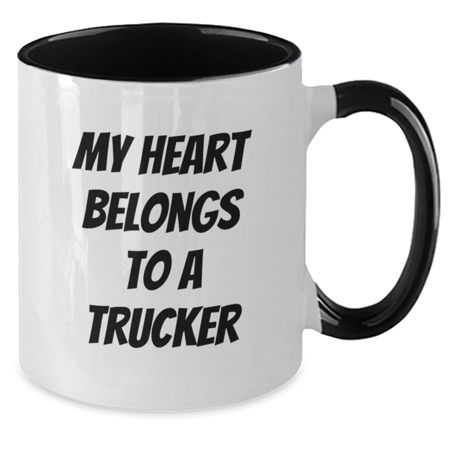 Funny Trucker Gifts from Men to Truckers, Christmas Unique Gifts for Truckers, Two Tone Coffee Mug with 'My Heart Belongs To A Trucker' - Additional