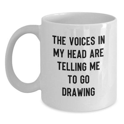 Funny Drawing Gifts for Him, White Coffee Mug, The Voices In My Head Are Telling Me To Go Drawing, Christmas Unique Gifts from Friends, Family, Coworkers - Main