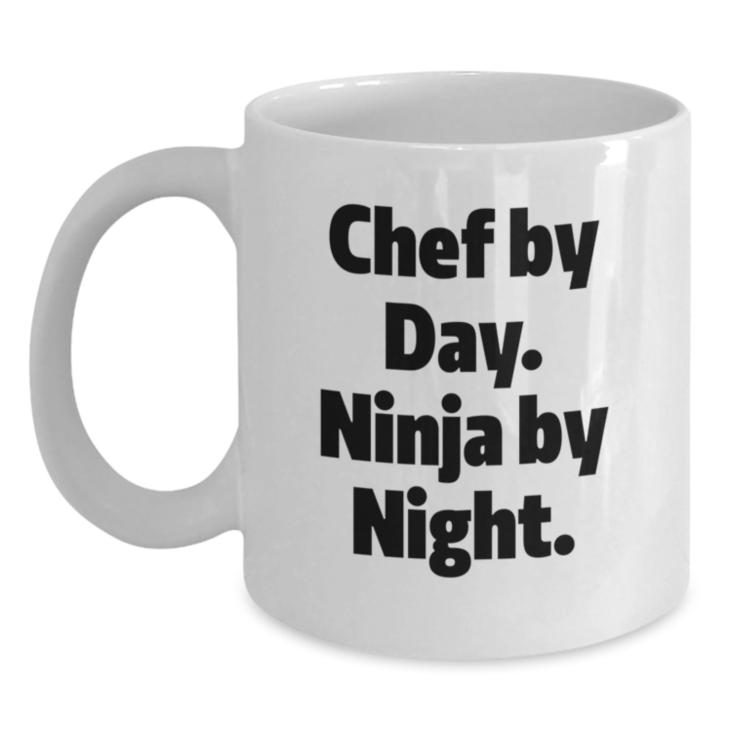Funny Chef Gifts from Men for Christmas Unique White Coffee Mugs - 'Chef By Day, Ninja By Night' - Main