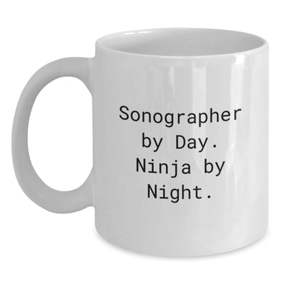Funny Sonographer Gifts from Family for Men, White Coffee Mug, Sonographer By Day. Ninja By Night. - Main