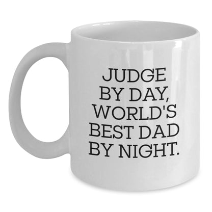 Funny Judge Gifts, Judge White Coffee Mugs, 'Judge By Day, World's Best Dad By Night', Christmas Unique Gifts from Family to Judge - Main
