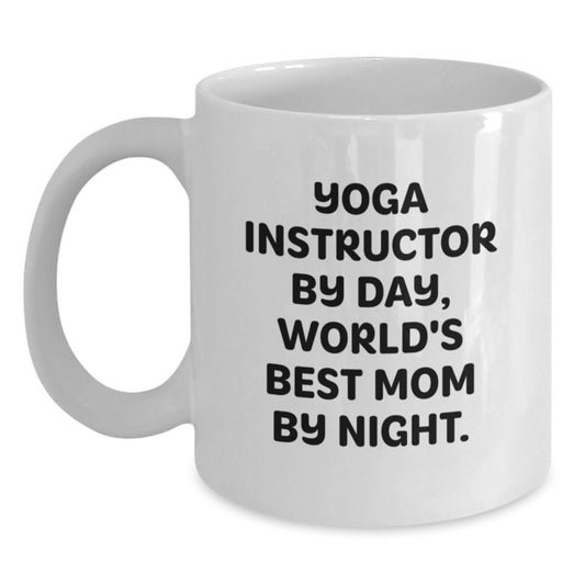 Funny Yoga Instructor Gifts for Women from Friends - 'Yoga Instructor By Day, World's Best Mom By Night' White Coffee Mug for Christmas Unique Gifts - Main