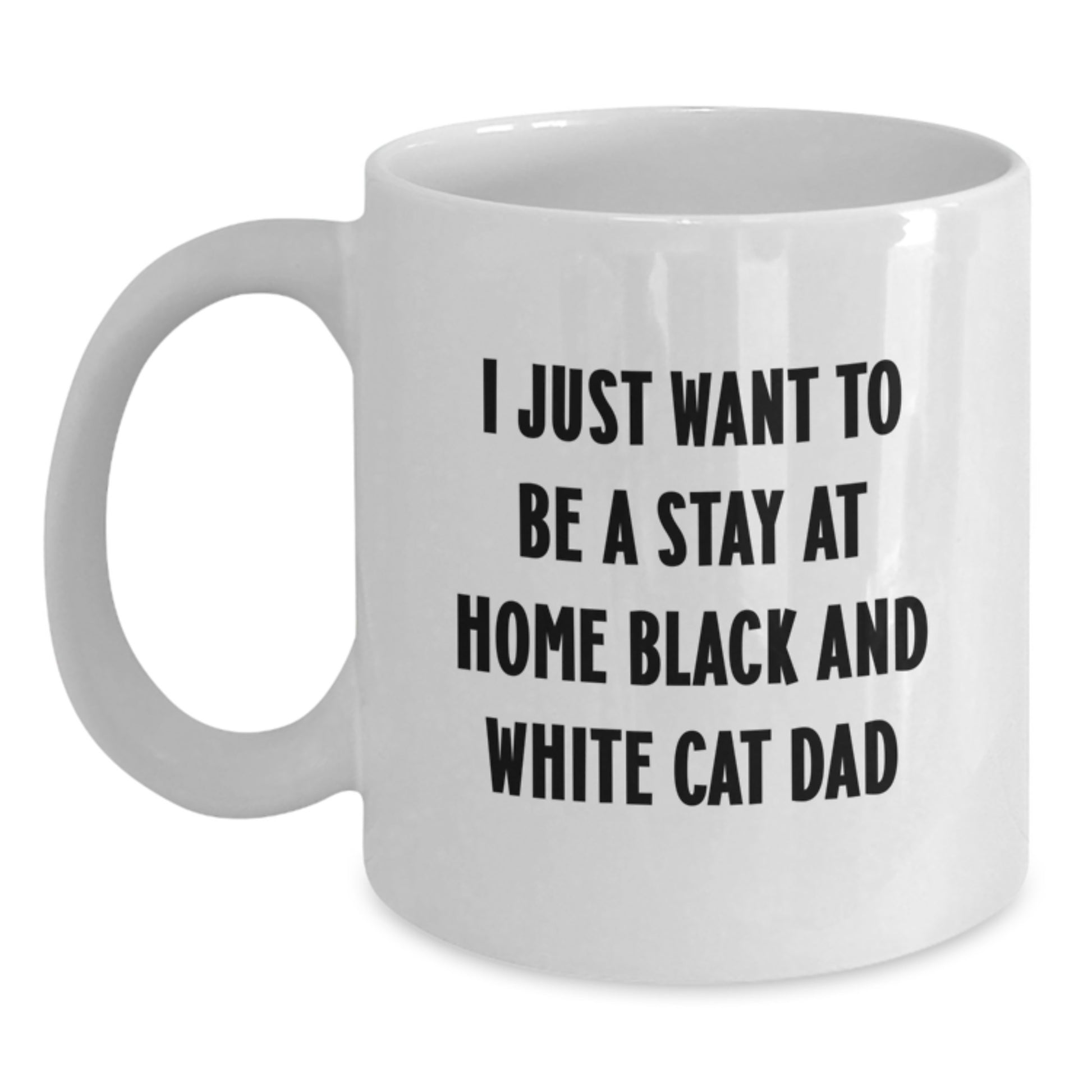 Funny Quotes for Black and White Cat Lovers, Gift from Men to Friends, Christmas Unique White Coffee Mug, I Just Want To Be A Stay At Home Black And White Cat Dad - Main