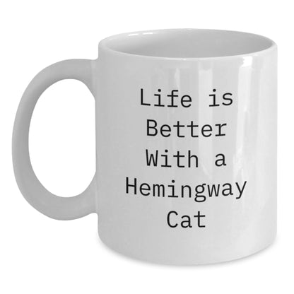 Hemingway Cat Lovers Gifts, Funny White Coffee Mug, Life Is Better With A Hemingway Cat, Birthday Unique Gifts from Friends to Family - Main