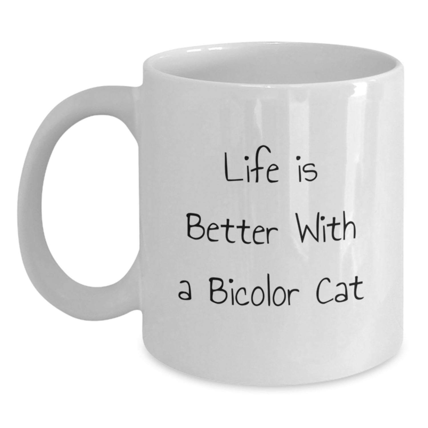 Funny Bicolor Cat Gifts from Friends for Men, Women, or Family - White Coffee Mug, Life Is Better Quote, Graduation Unique Gifts - Main