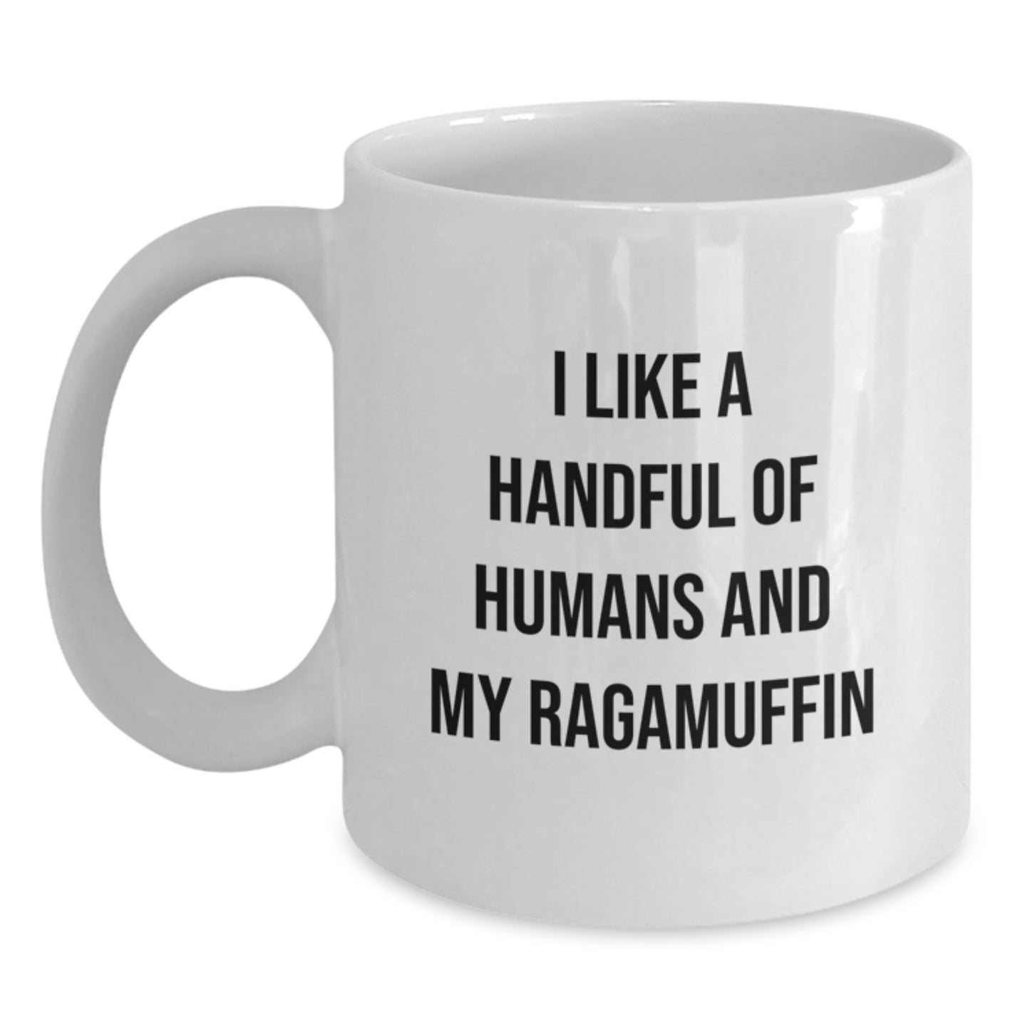 Funny Ragamuffin Cat Gifts for Men - White Coffee Mug from Friends - 'I Like A Handful Of Humans And My Ragamuffin' - Christmas Unique Gifts - Main