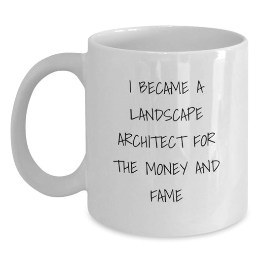 Funny Landscape Architect Coffee Mug Gifts for Friends and Family, Unique White Coffee Mugs, I Became A Landscape Architect For The Money And Fame, Christmas Unique Gifts from Men to Friends - Main