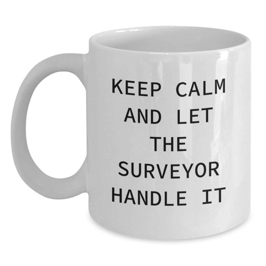 Funny Surveyor Gifts for Men from Friends, Keep Calm And Let The Surveyor Handle It, White Coffee Mug for Surveyor, Unique Christmas Unique Gifts - Main