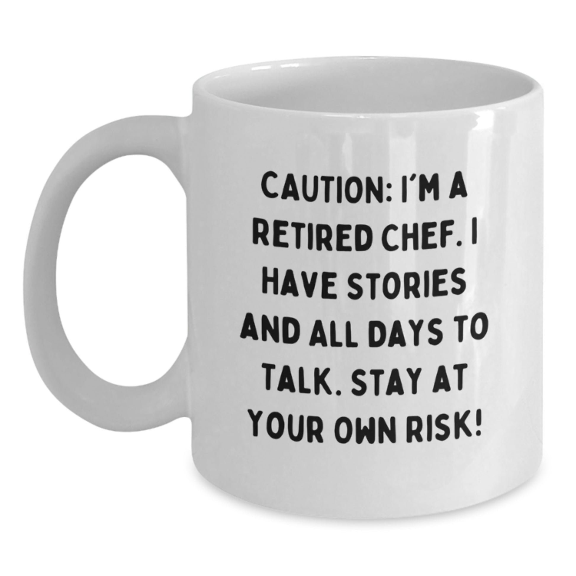 Funny Chef Gifts for Men - White Coffee Mug, Christmas Unique Gifts from Friends to Family, Cute Quote 'Stay At Your Own Risk!' - Main