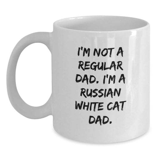 Funny Russian White Cat Dad Gifts, White Coffee Mug for Birthday, 'I'm Not A Regular Dad. I'm A Russian White Cat Dad.' Quote, Gifts from Men to Russian White Cat Lovers - Main