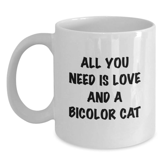 Funny Bicolor Cat Gifts from Friends, White Coffee Mug for Bicolor Cat Lovers, Birthday Unique Gifts - Main
