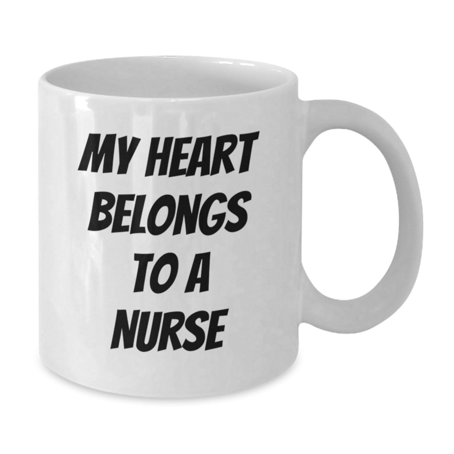 Funny Nurse Gifts for Him or Her, White Coffee Mug, My Heart Belongs To A Nurse Quote, Unique Christmas Memorable Present - Additional