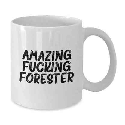 Funny Forester Gifts, White Coffee Mug, Christmas Unique Presents, Gifts from Friends for Forester Lovers, 'Amazing F--king Forester' Quote - Additional