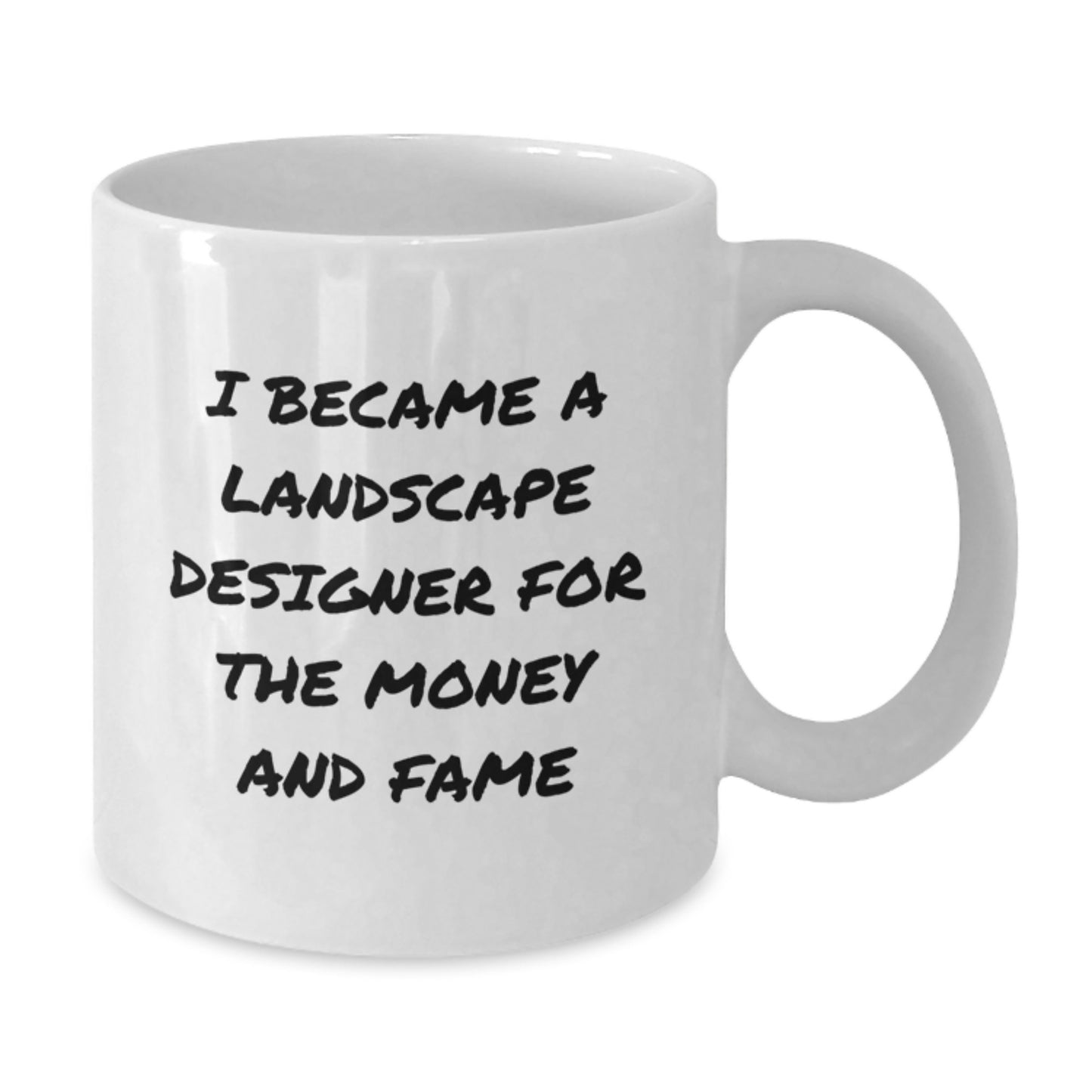 Funny Landscape Designer Mugs, Gifts from Family, Friends, or Coworkers for Christmas Unique Presents for Him or Her, 'I Became A Landscape Designer For The Money And Fame' - Additional