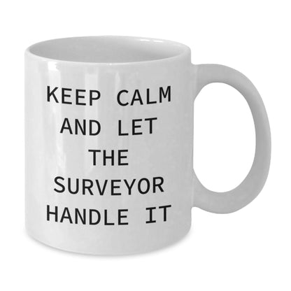 Funny Surveyor Gifts for Men from Friends, Keep Calm And Let The Surveyor Handle It, White Coffee Mug for Surveyor, Unique Christmas Unique Gifts - Additional