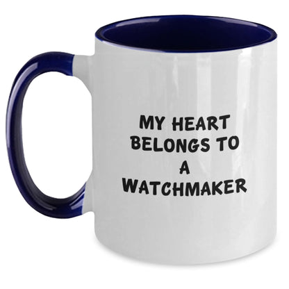 Funny Watchmaker Gifts from Friends for Watchmaker Men, Cute Two Tone Coffee Mug with 'My Heart Belongs To A Watchmaker' Quote, Christmas Unique Gifts - Main