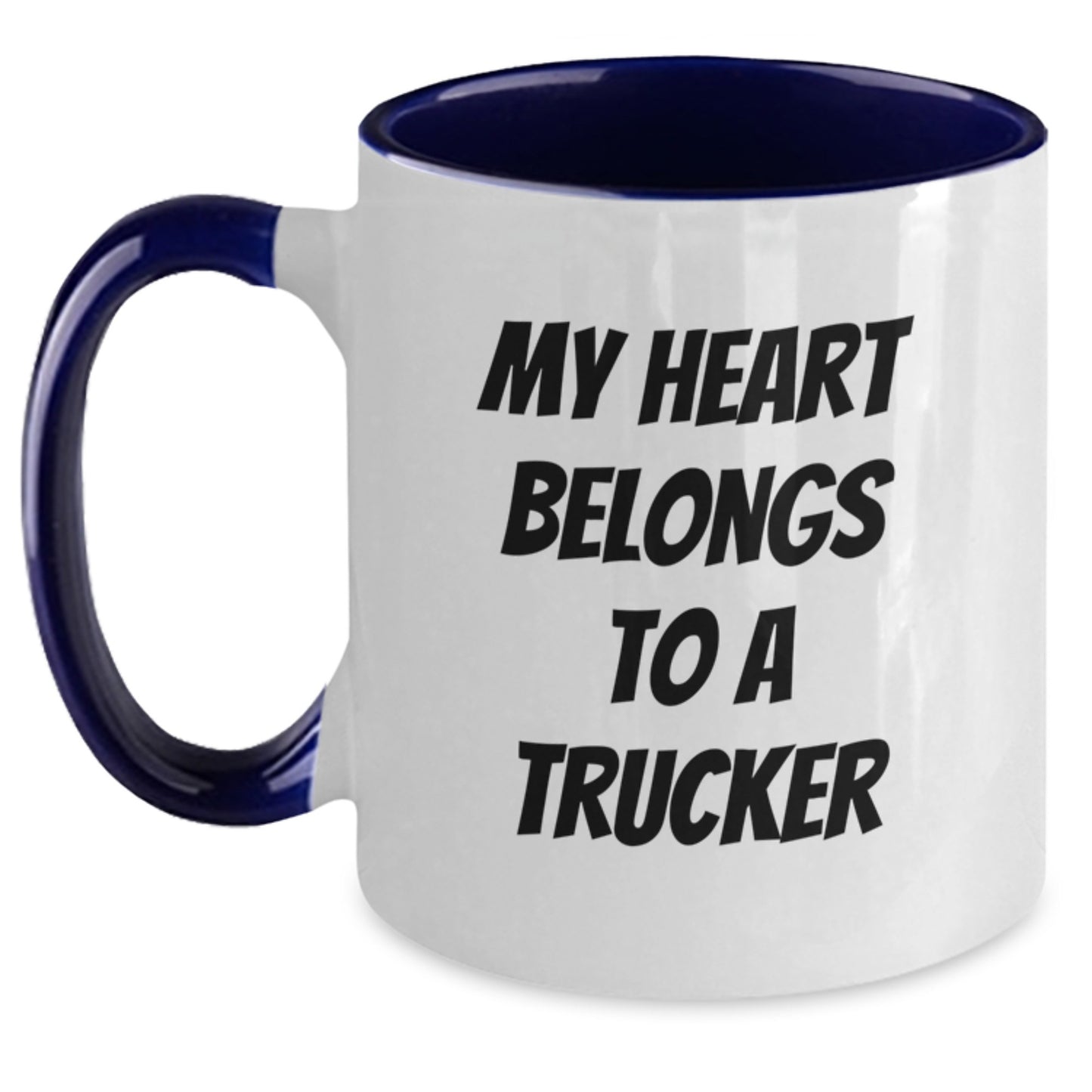 Funny Trucker Gifts from Men to Truckers, Christmas Unique Gifts for Truckers, Two Tone Coffee Mug with 'My Heart Belongs To A Trucker' - Main