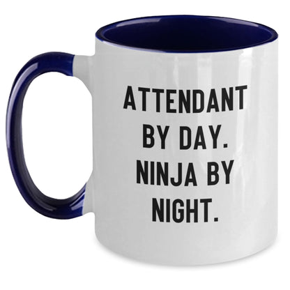 Funny Attendant Gifts from Friends - Unique Two Tone Coffee Mug - Attendant By Day. Ninja By Night. Christmas Unique - Main