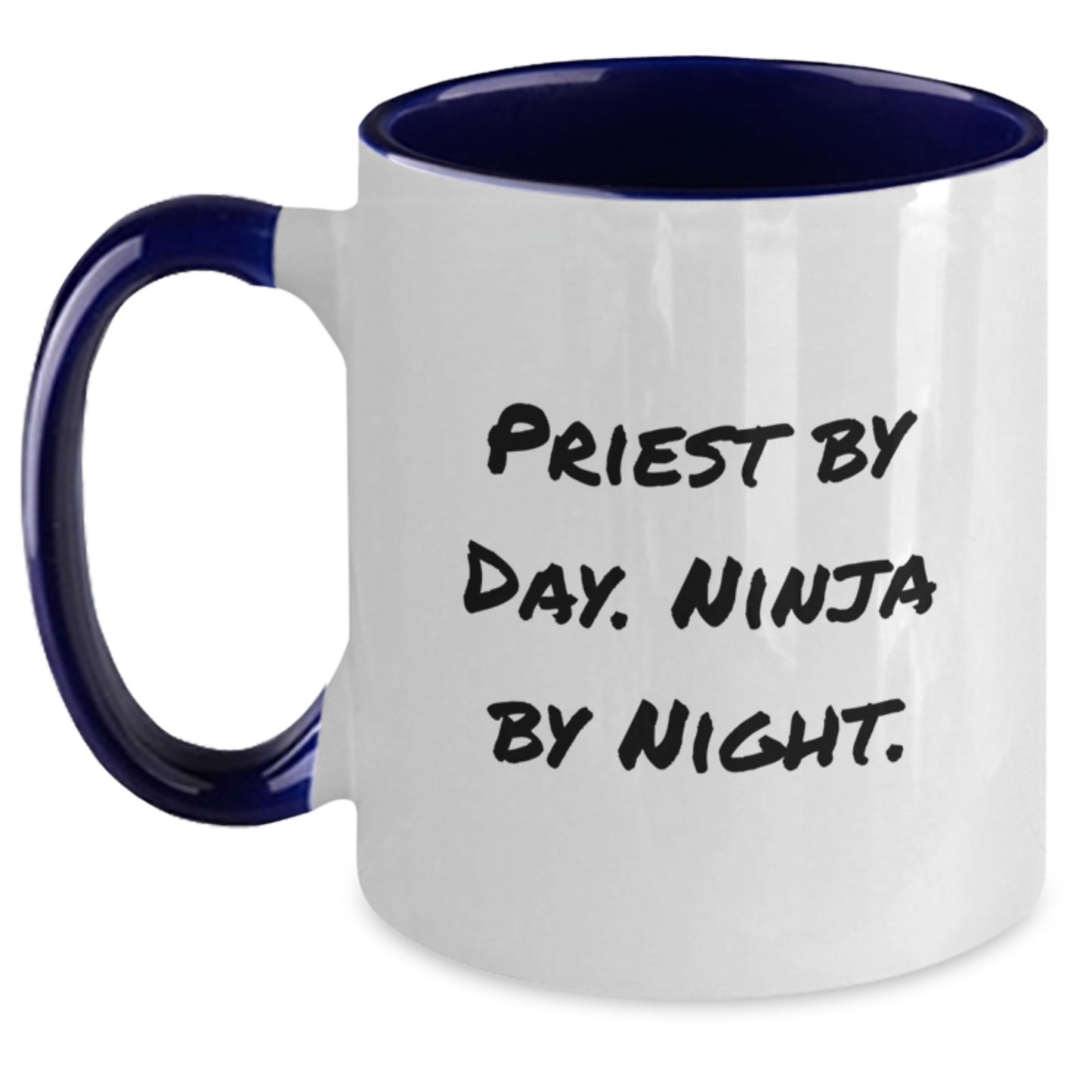 Funny Priest Gifts by Day Ninja by Night Christmas Unique Mugs for Men - Black and White - Main