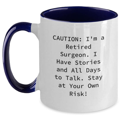 Funny Gifts for Surgeons, Christmas Unique Presents from Friends to Colleagues, Two Tone Coffee Mug with Caution Quote - Main