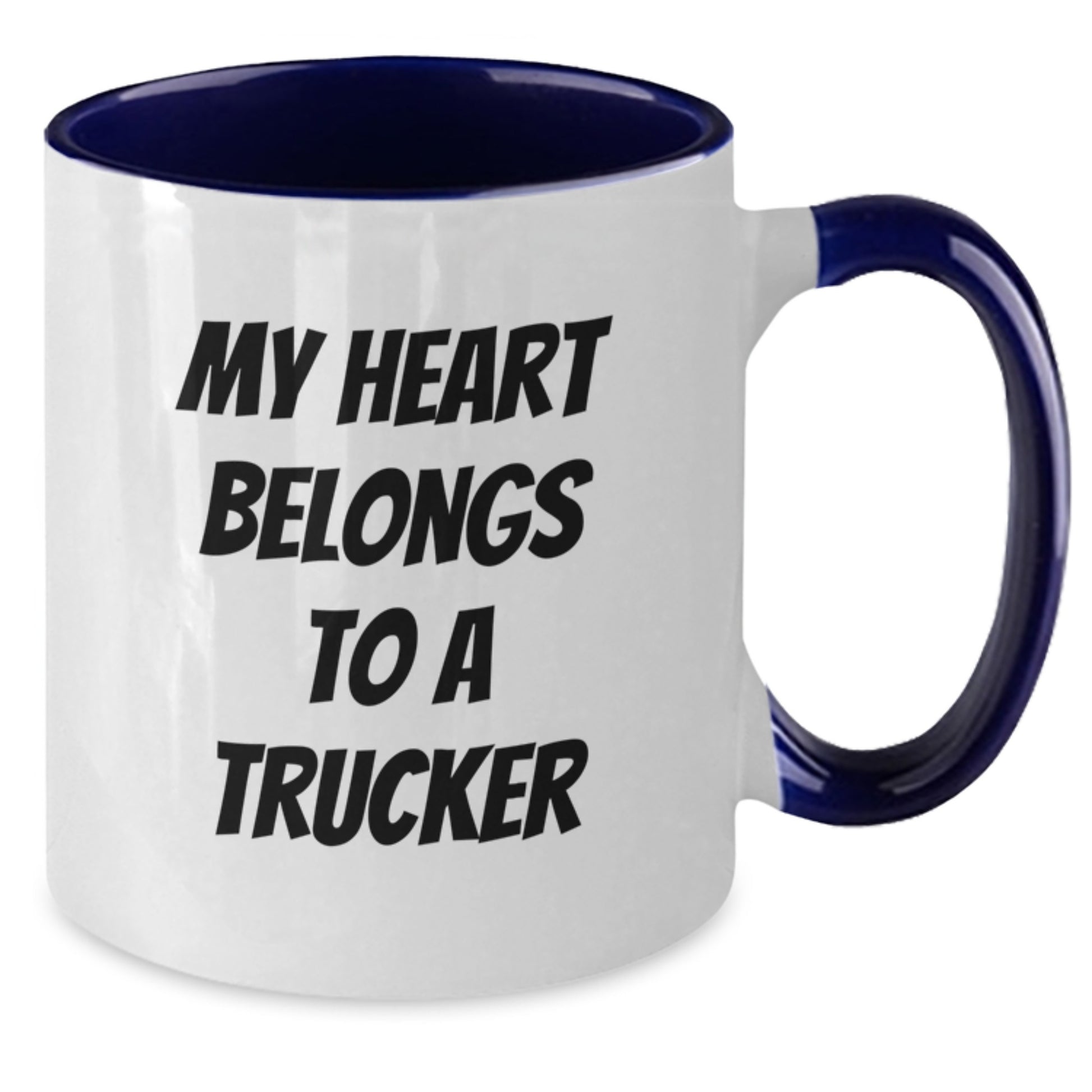 Funny Trucker Gifts from Men to Truckers, Christmas Unique Gifts for Truckers, Two Tone Coffee Mug with 'My Heart Belongs To A Trucker' - Additional