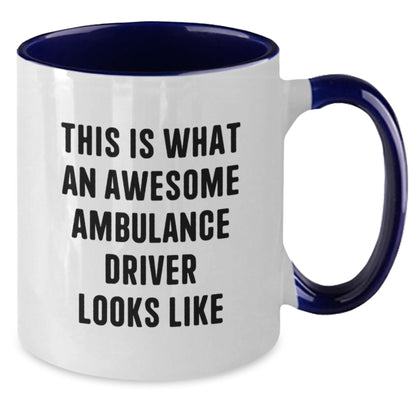 Gifts from Friends and Family for Ambulance Driver, Unique Christmas Unique Gifts, Two Tone Coffee Mug, Funny Quote - 'This Is What An Awesome Ambulance Driver Looks Like' - Additional