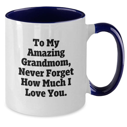 Funny Grandmom Gifts from Family, To My Amazing Grandmom, Never Forget How Much I Love You. Christmas Unique Two Tone Coffee Mug - Additional
