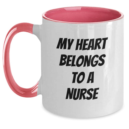 Funny Nurse Gifts - 'My Heart Belongs To A Nurse' Two Tone Coffee Mug, Gifts from Men to Women, Christmas Unique Presents for Nurse Coworkers, Friends, Family - Main