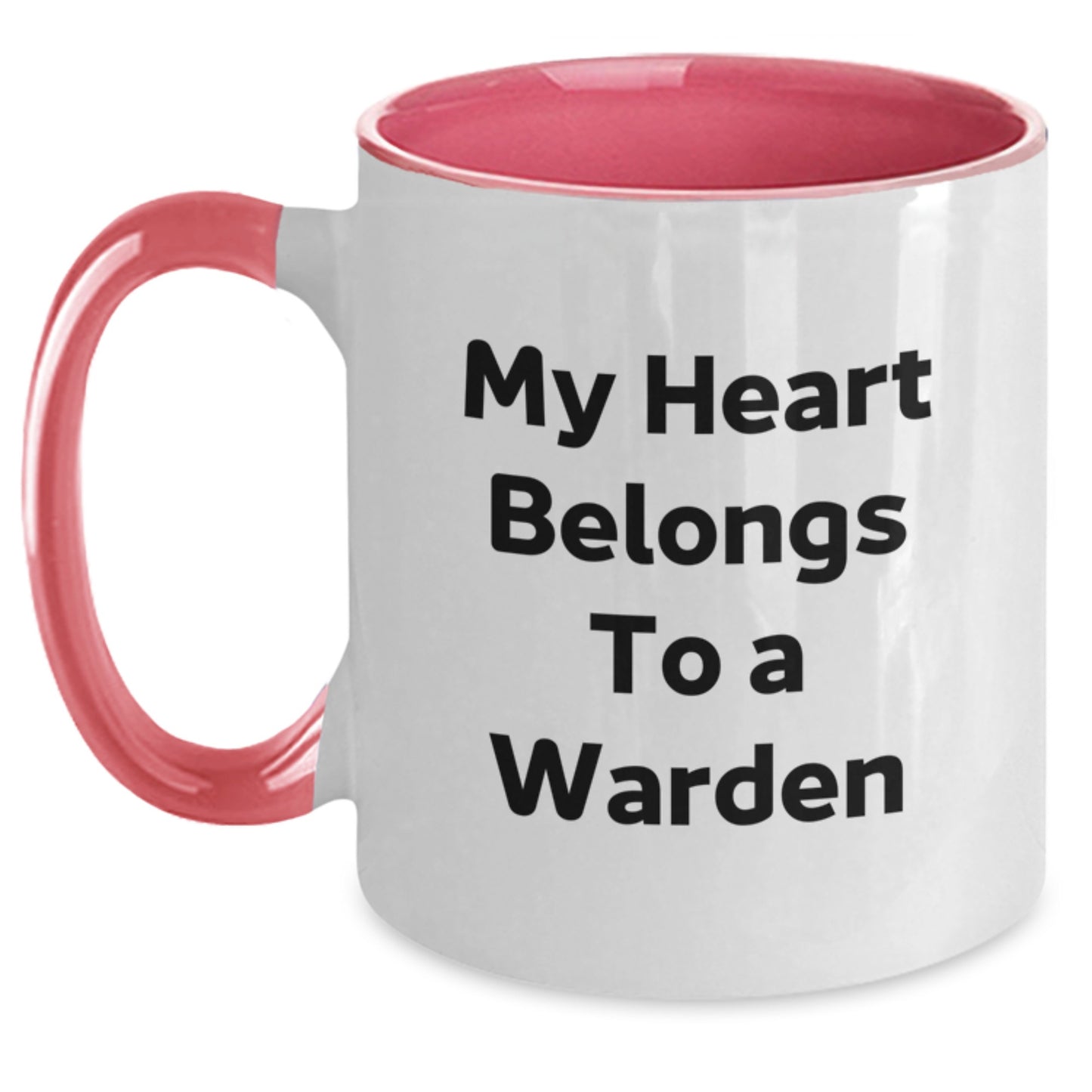 Funny Warden Gifts from Friends for Warden, Two Tone Coffee Mug 'My Heart Belongs To A Warden' Christmas Unique - Main