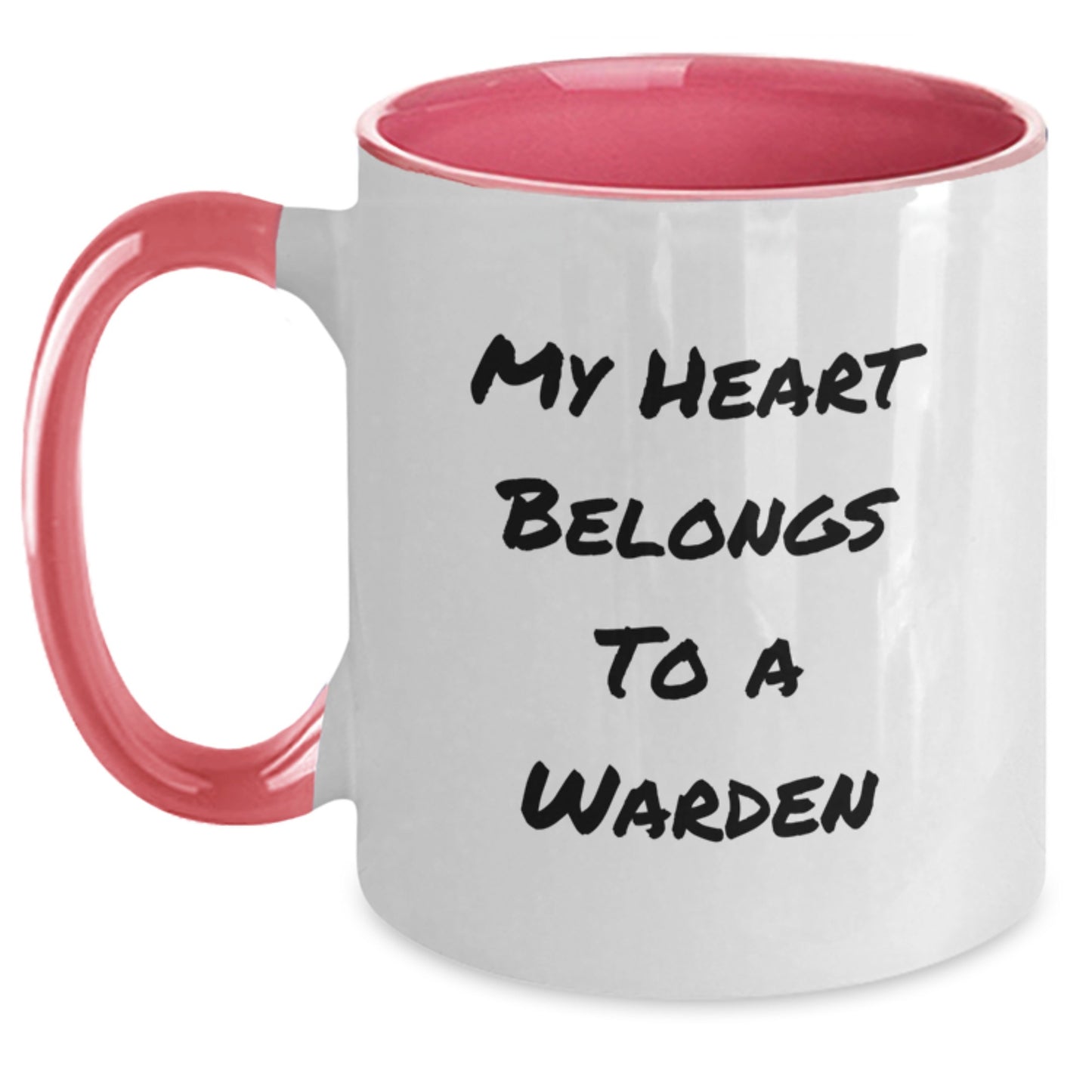 Warden Enthusiast Funny Two Tone Coffee Mug - My Heart Belongs To A Warden Gifts for Him from Friends, Christmas Unique Presents for Warden Lovers - Main