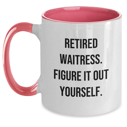 Funny Waitress Gifts from Friends for Christmas Unique Two Tone Coffee Mugs with Retired Waitress Quote - Black and White, Red and White, Navy and White, Pink and White - Main