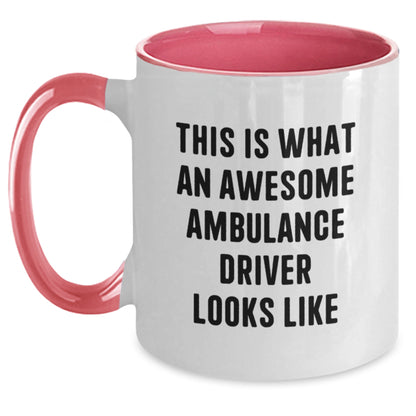 Gifts from Friends and Family for Ambulance Driver, Unique Christmas Unique Gifts, Two Tone Coffee Mug, Funny Quote - 'This Is What An Awesome Ambulance Driver Looks Like' - Main