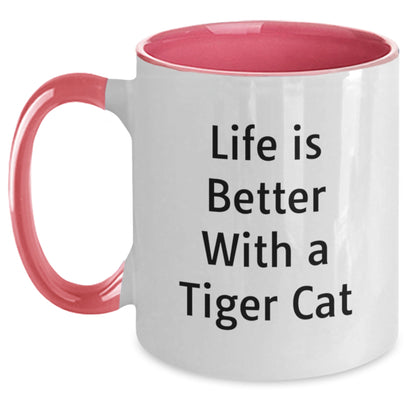 Tiger Cat Funny Mugs Gifts from Friends for Tiger Cat Lovers, Unique Graduation Gifts, Two Tone Coffee Mug with 'Life Is Better With A Tiger Cat' Quote - Main