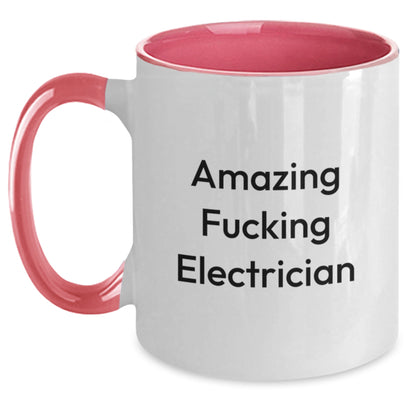 Funny Electrician Gifts for Men, Women, Coworkers, or Friends - Amazing 'F--king Electrician' Two Tone Coffee Mug - Unique Christmas Memorable Presents from Family - Main
