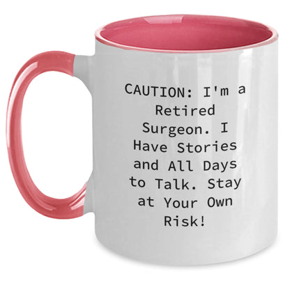 Funny Gifts for Surgeons, Christmas Unique Presents from Friends to Colleagues, Two Tone Coffee Mug with Caution Quote - Main