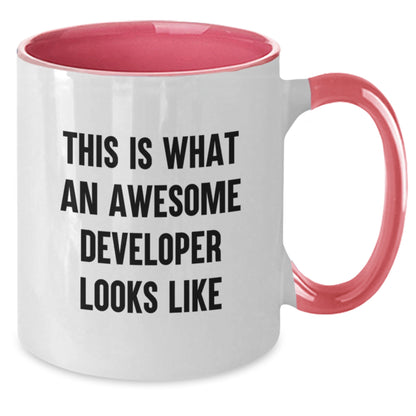 Developer Gifts from Friends - Two Tone Coffee Mug - 'This Is What An Awesome Developer Looks Like' Inspirational Quote, Christmas Unique Gifts for Developer Men - Additional