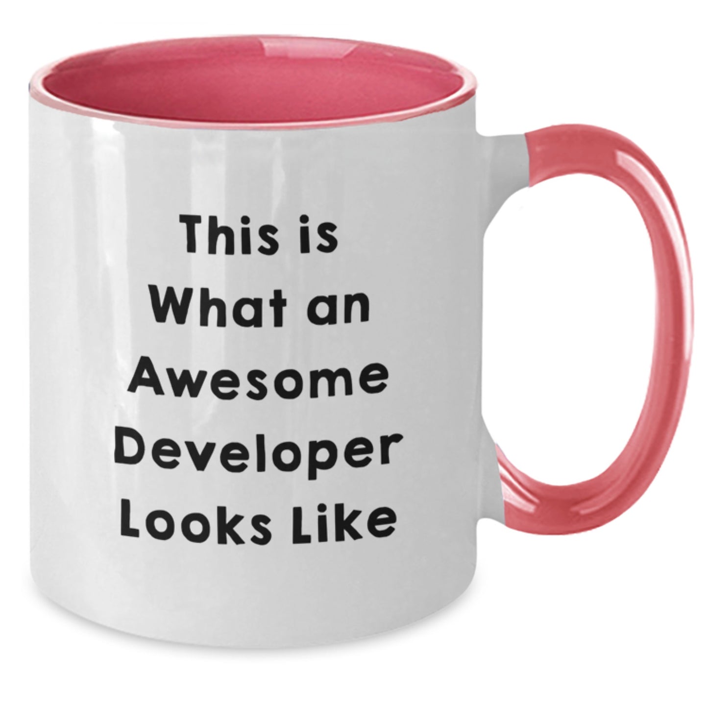 Funny Developer Gifts from Friends, Two Tone Coffee Mug for Christmas Unique, 'This Is What An Awesome Developer Looks Like' Quote, Black and White, Red and White, Navy and White, Pink and White - Additional
