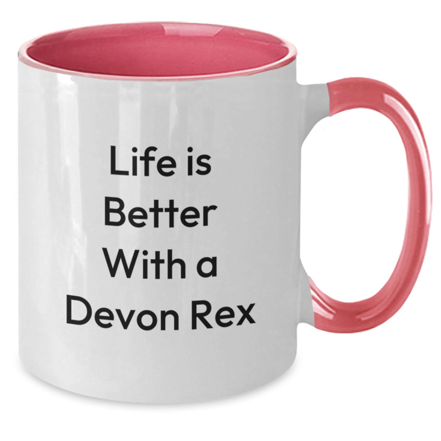 Devon Rex Cat Lovers Funny Coffee Mug Gifts for Men, Women, Friends from Birthday Enthusiasts - 'Life Is Better With A Devon Rex Cat' Quote, Two Tone Ceramic Mugs - Black, Red, Navy, Pink - Additional