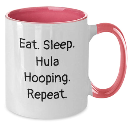 Funny Hula Hooping Gifts from Friends for Hula Hooping Enthusiasts - Eat. Sleep. Hula Hooping. Repeat. Two Tone Coffee Mug - Additional