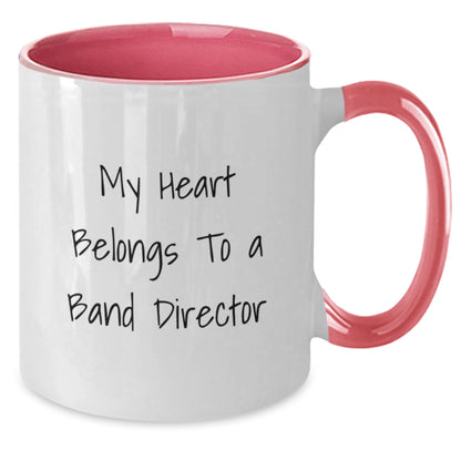 Funny Band Director Gifts from Friends for Band Director - My Heart Belongs To A Band Director Quote on Two Tone Coffee Mug, Birthday Unique Presents - Additional