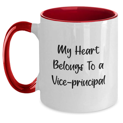 Funny Vice-principal Gifts from Men to Men, Unique Christmas Unique Gifts for Vice-principal, Two Tone Coffee Mug with My Heart Belongs To A Vice-principal Quote - Main