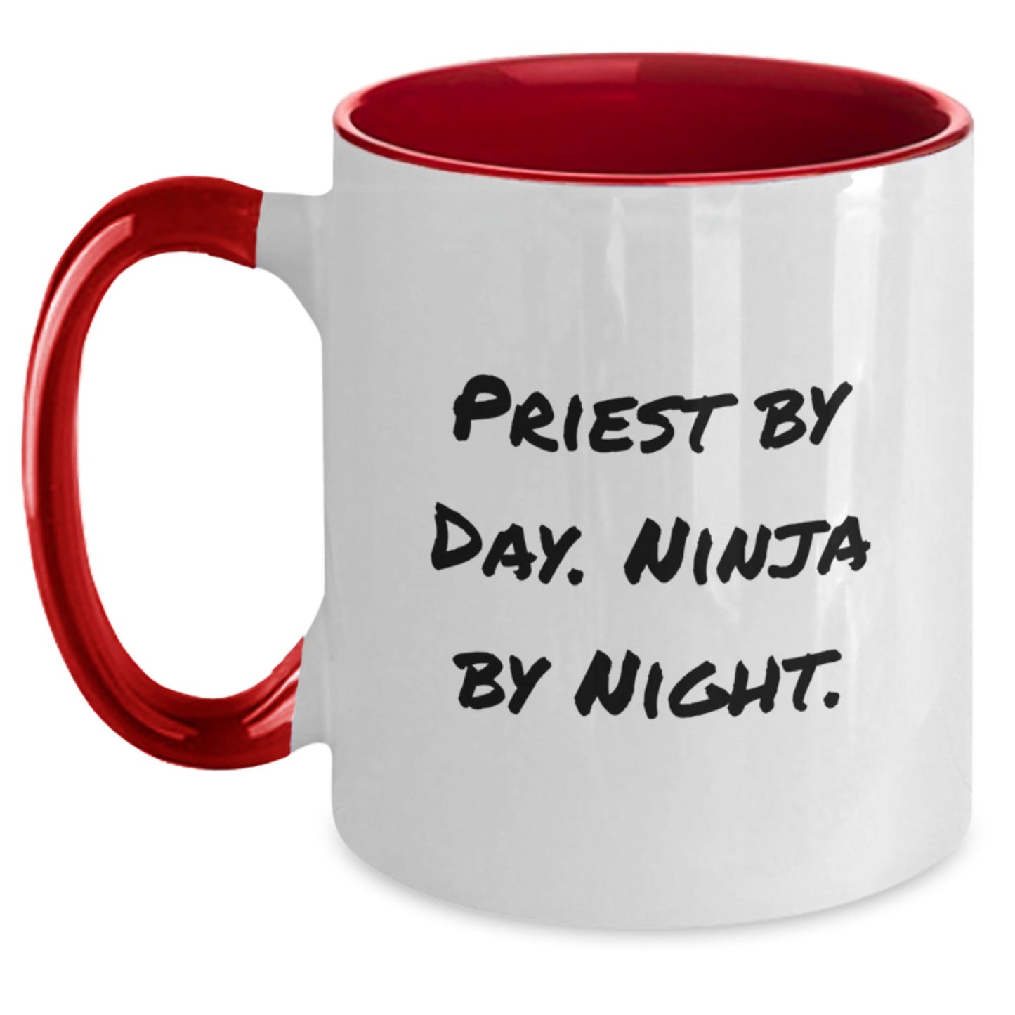 Funny Priest Gifts by Day Ninja by Night Christmas Unique Mugs for Men - Black and White - Main