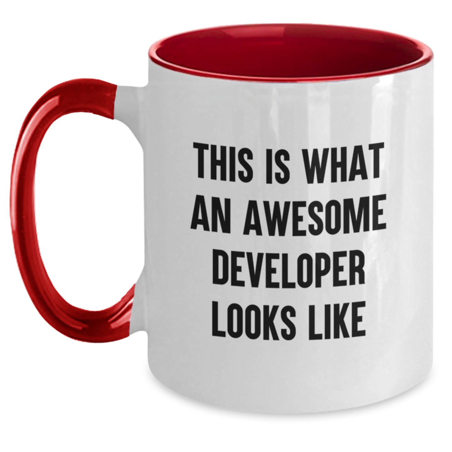 Developer Gifts from Friends - Two Tone Coffee Mug - 'This Is What An Awesome Developer Looks Like' Inspirational Quote, Christmas Unique Gifts for Developer Men - Main