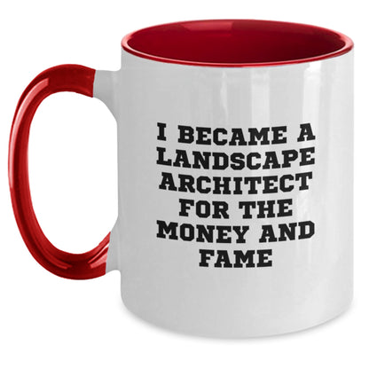 Funny Gifts from Friends and Family for Landscape Architects, Two Tone Coffee Mug with I Became a Landscape Architect for the Money and Fame, Christmas Unique Gifts - Main