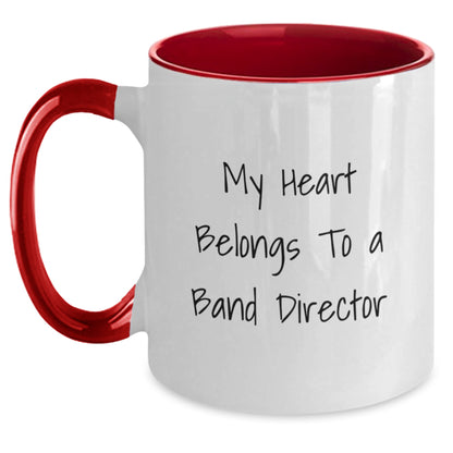 Funny Band Director Gifts from Friends for Band Director - My Heart Belongs To A Band Director Quote on Two Tone Coffee Mug, Birthday Unique Presents - Main