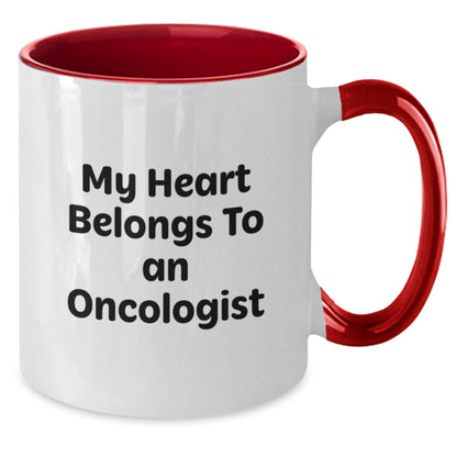 Funny Oncologist Gifts from Friends - My Heart Belongs To An Oncologist Two Tone Coffee Mug for Him, Unique Christmas Unique Gifts - Additional