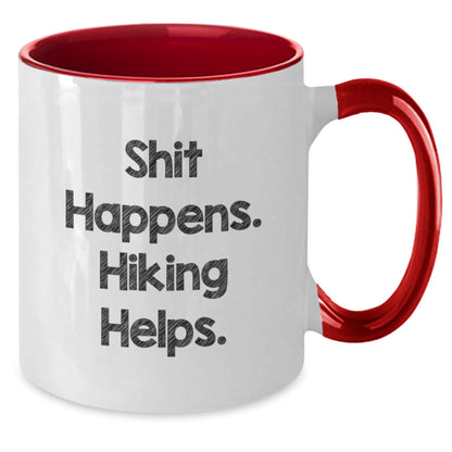 Funny Hiking Gifts for Friends, Unique Two Tone Coffee Mugs with 'Shit Happens, Hiking Helps' Quote, Gifts from Men to Hiking Lovers, Perfect Christmas Unique Gifts - Additional