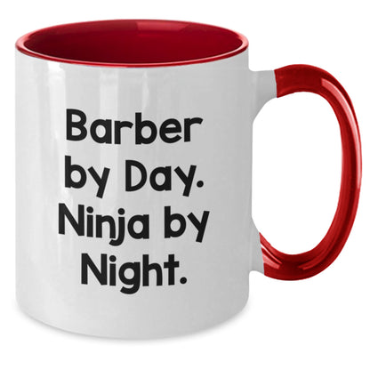 Funny Barber Gifts from Friends, Unique Two Tone Coffee Mug with 'Barber By Day. Ninja By Night.', Christmas Unique Gifts for Men - Additional
