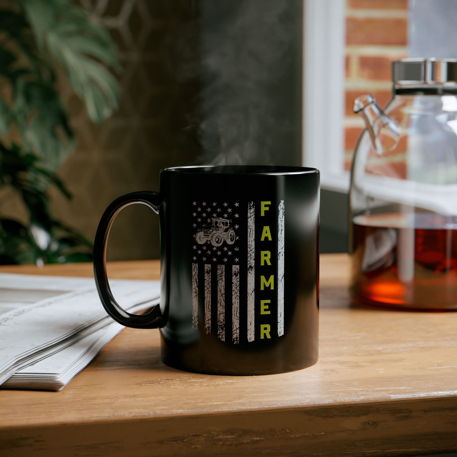 Patriotic Famer Coffee Mug, Farmer USA Flag Patriotic Farm Tractors Farming, Black Coffee Cup Gift for Farmers, Patriotic Ceramic Tea Mug, Farmhouse - Victory Thru Vision 