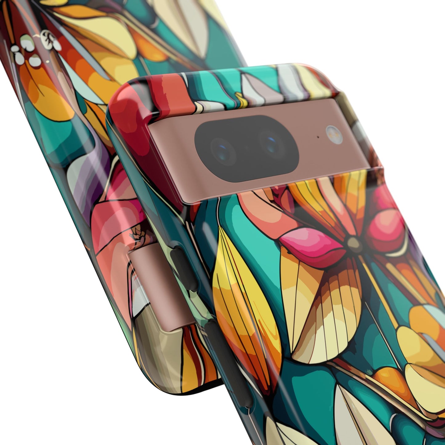 Phone Case, Stain Glass Flowers Design - Floral Tough Cover, Protective Smartphone Case, Cute Flower Pattern